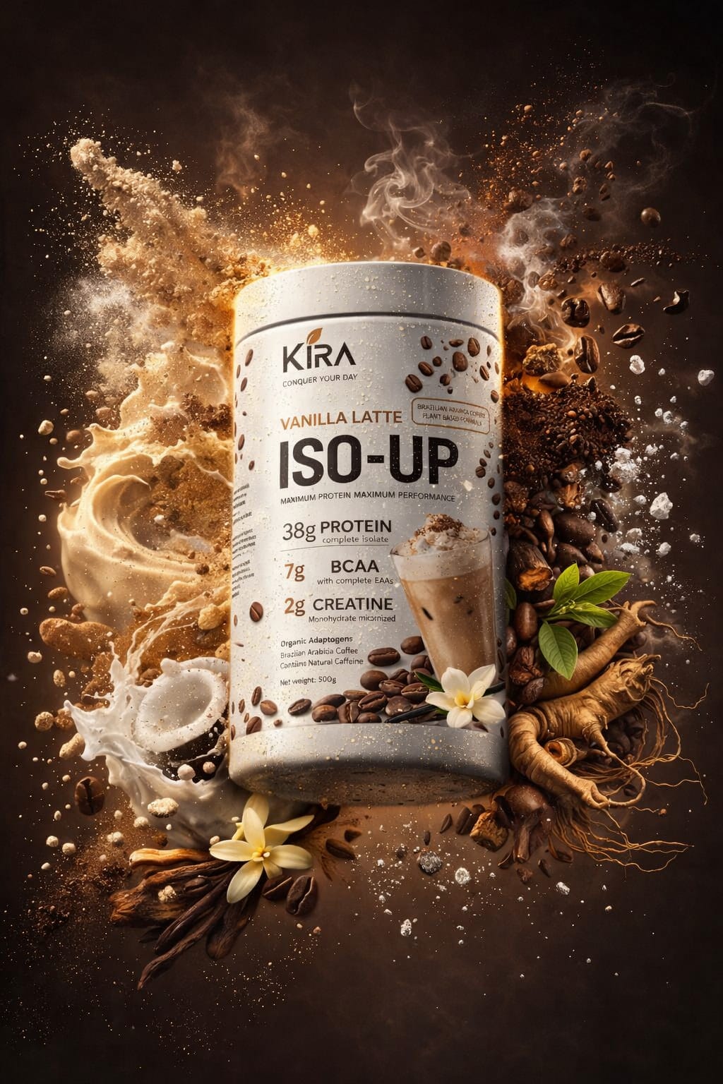 KIRA  ISO-UP: Vanilla Latte with Real Coffee, Creatine & BCAA