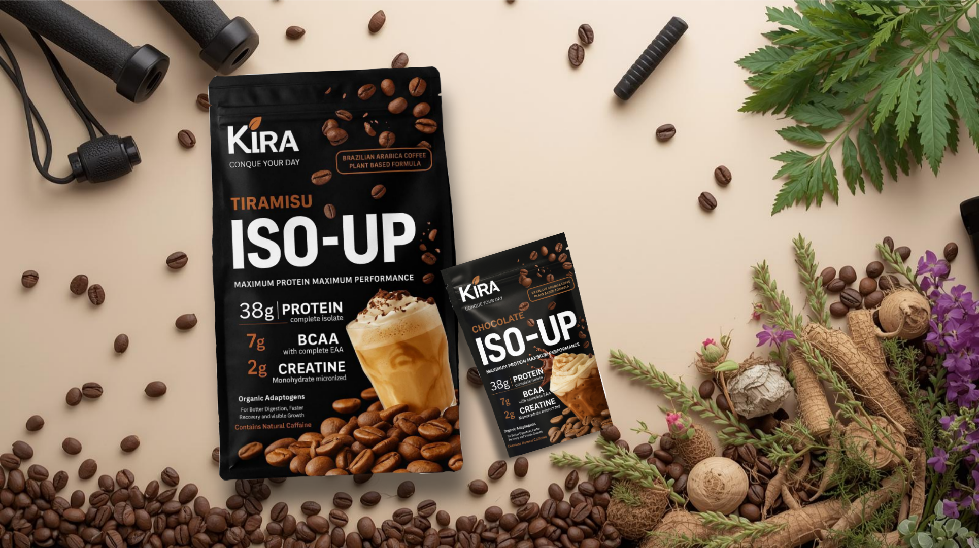 KIRA ISO-UP Max Performance Protein (Trail Pack)- with Real Coffee, Creatine and BCAA