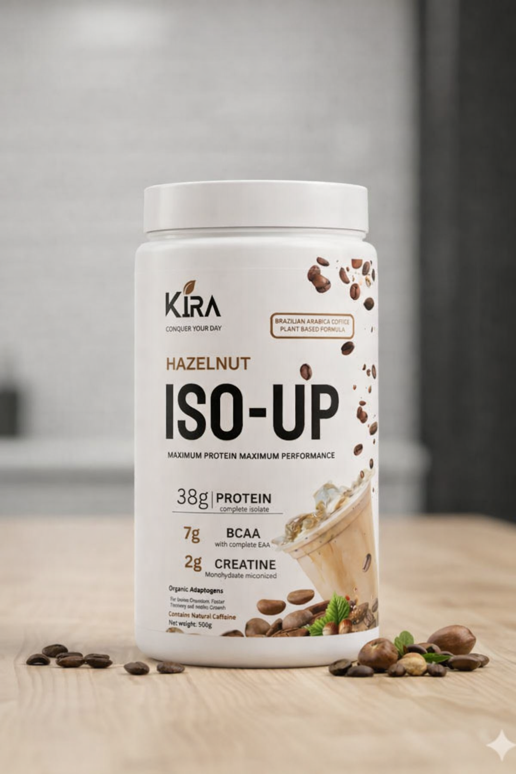 KIRA ISO-UP: Hazelnut flavor with Real Coffee, Creatine & BCAA