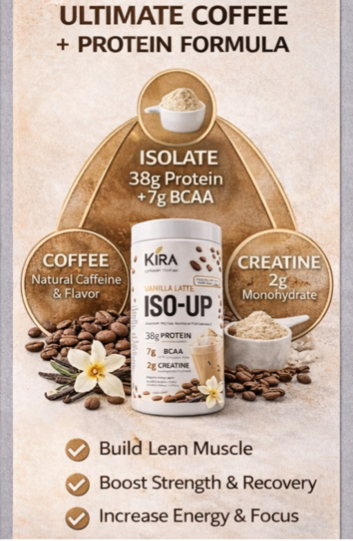 KIRA  ISO-UP PLANT PROTEIN: Vanilla Latte with Real Coffee, Creatine & BCAA
