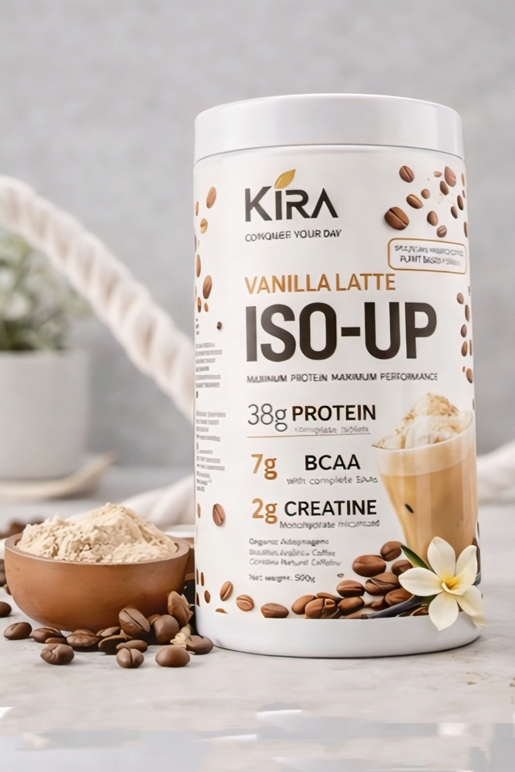 KIRA  ISO-UP PLANT PROTEIN: Vanilla Latte with Real Coffee, Creatine & BCAA