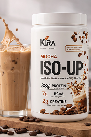 KIRA ISO-UP PLANT PROTEIN: Mocha flavor with Real Coffee, Creatine & BCAA