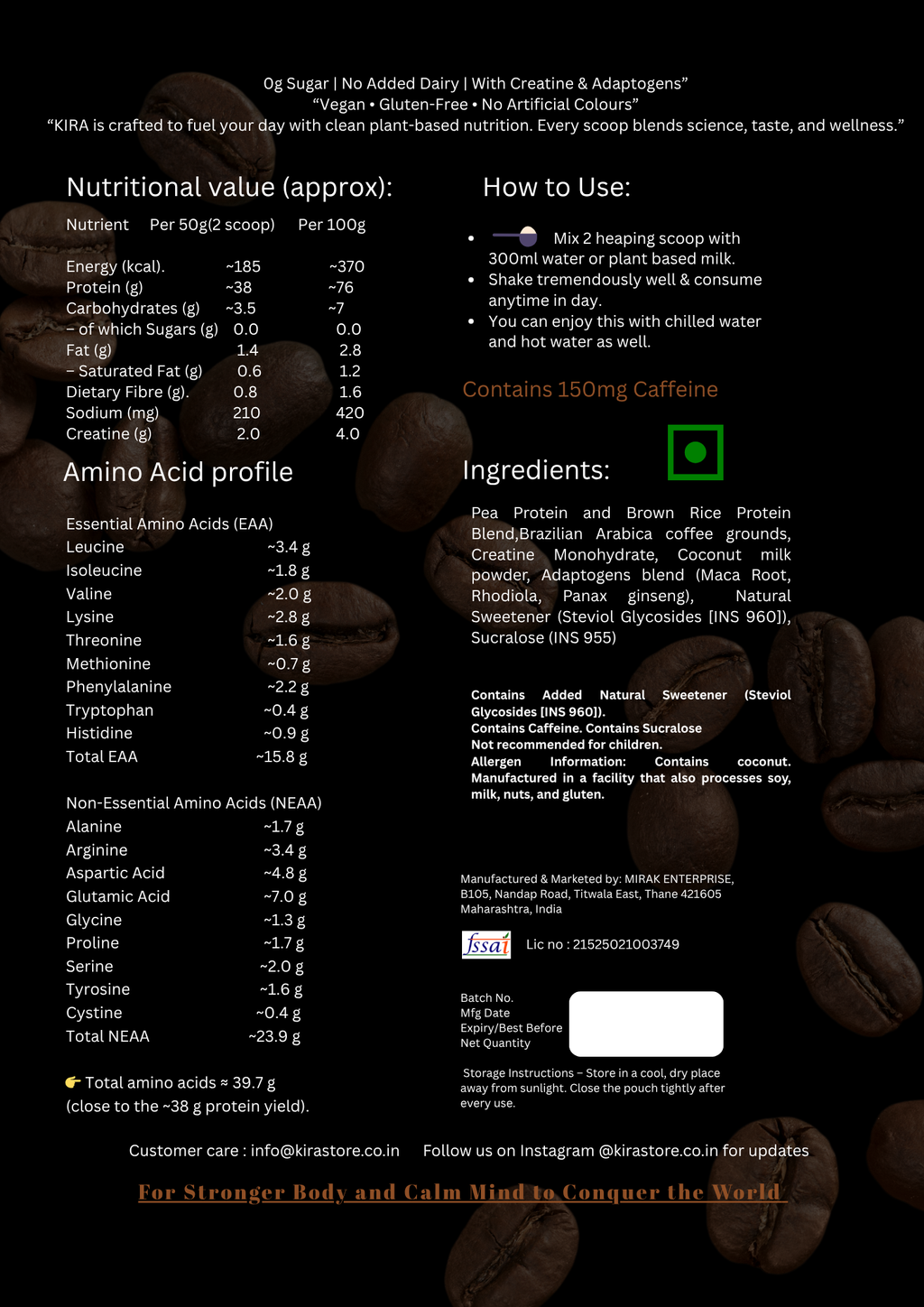 KIRA - ISO-UP: Max Performance Protein with Real Coffee, Creatine & BCAA in Tiramisu flavor