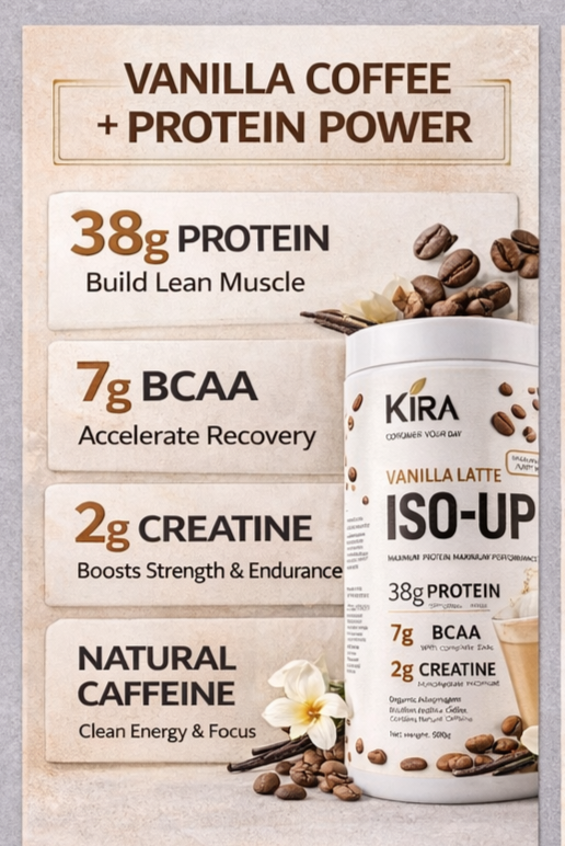 KIRA  ISO-UP PLANT PROTEIN: Vanilla Latte with Real Coffee, Creatine & BCAA