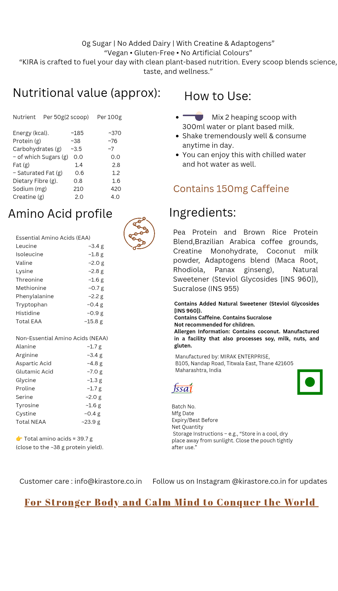 KIRA  ISO-UP: Vanilla Latte with Real Coffee, Creatine & BCAA