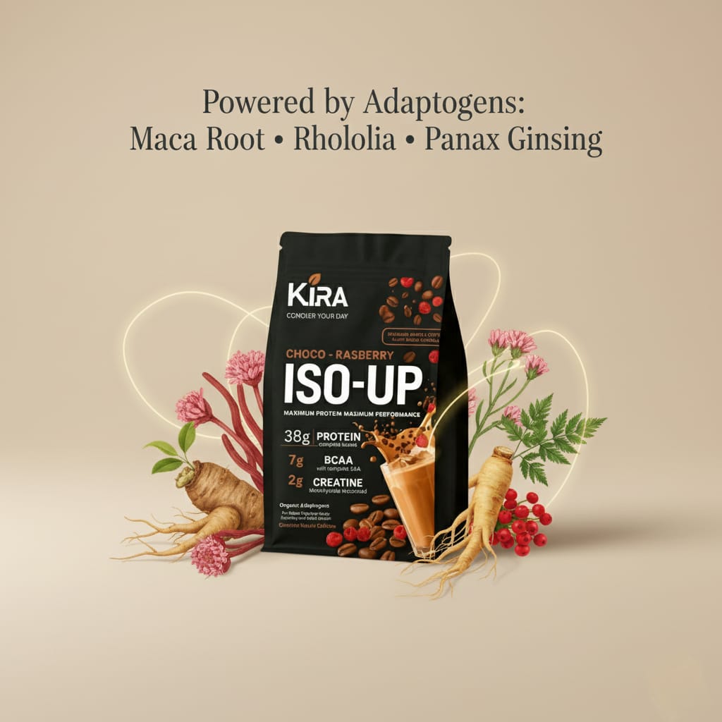 KIRA - ISO-UP: Max Performance Protein with Real Coffee, Creatine & BCAA in Rasberry flavor