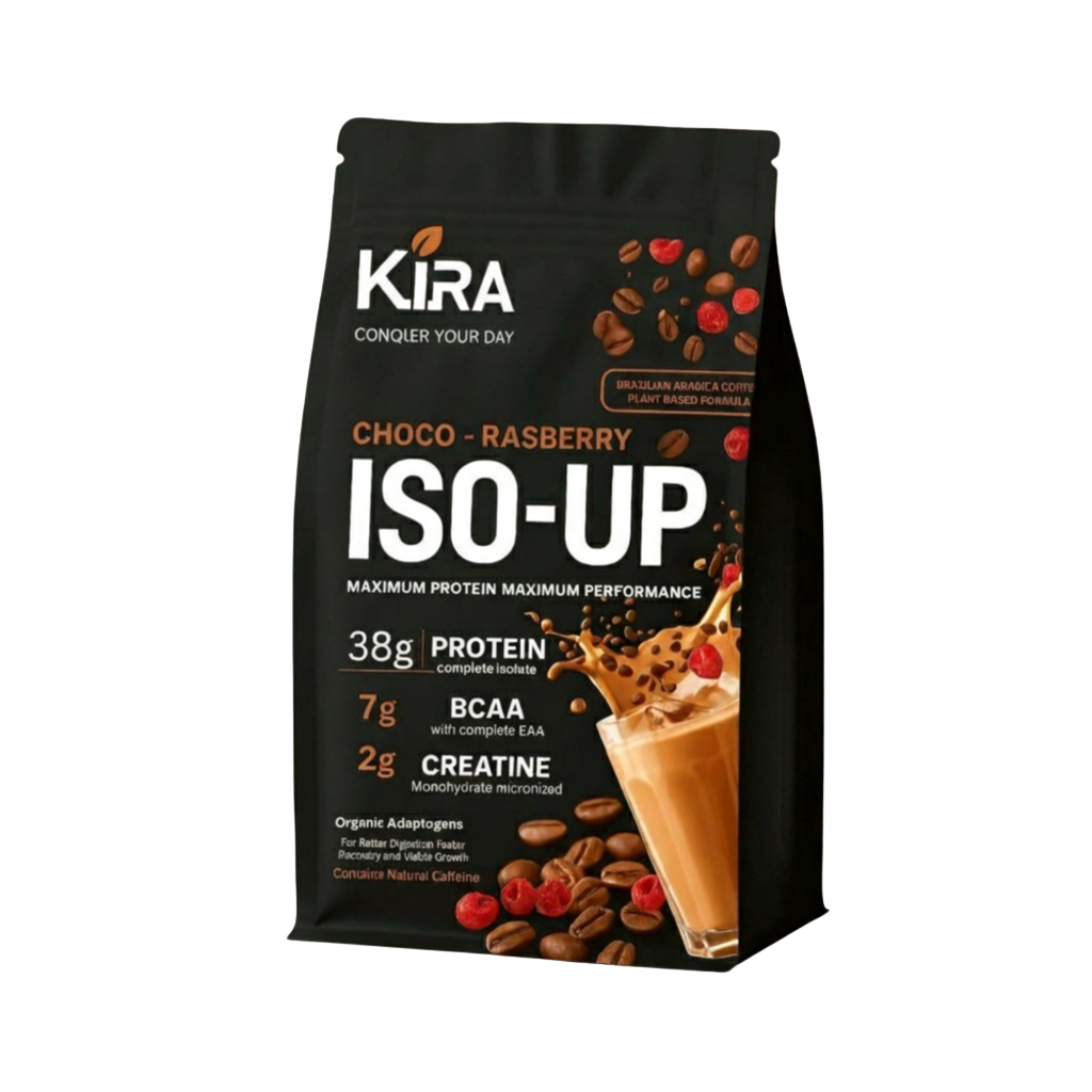 KIRA - ISO-UP: Max Performance Protein with Real Coffee, Creatine & BCAA in Rasberry flavor