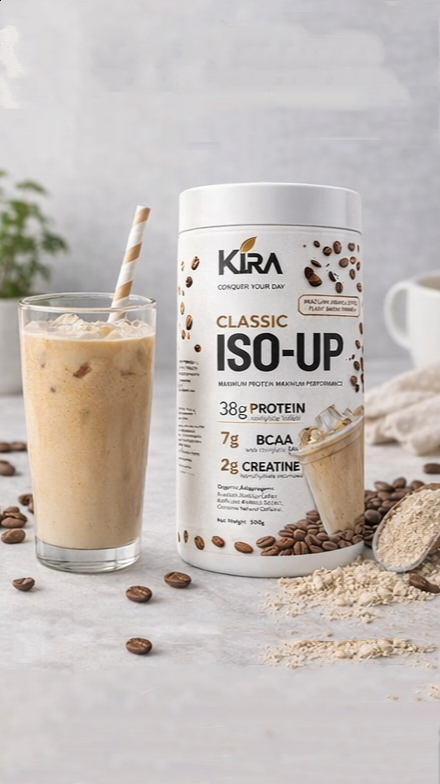 KIRA ISO-UP PLANT PROTEIN: Classic flavor with Real Coffee, Creatine & BCAA