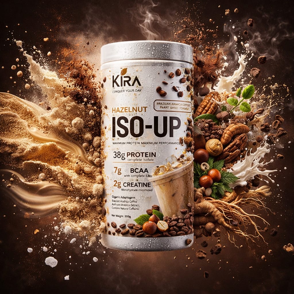 KIRA ISO-UP: Hazelnut flavor with Real Coffee, Creatine & BCAA