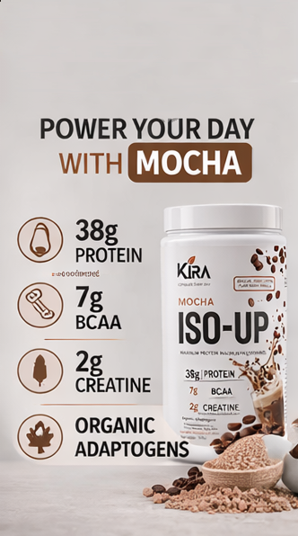 KIRA ISO-UP PLANT PROTEIN: Mocha flavor with Real Coffee, Creatine & BCAA